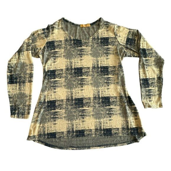 Cut Loose Womens Size XL Long Sleeve Knit Top Yellow Black USA Abstract Print - Picture 1 of 4